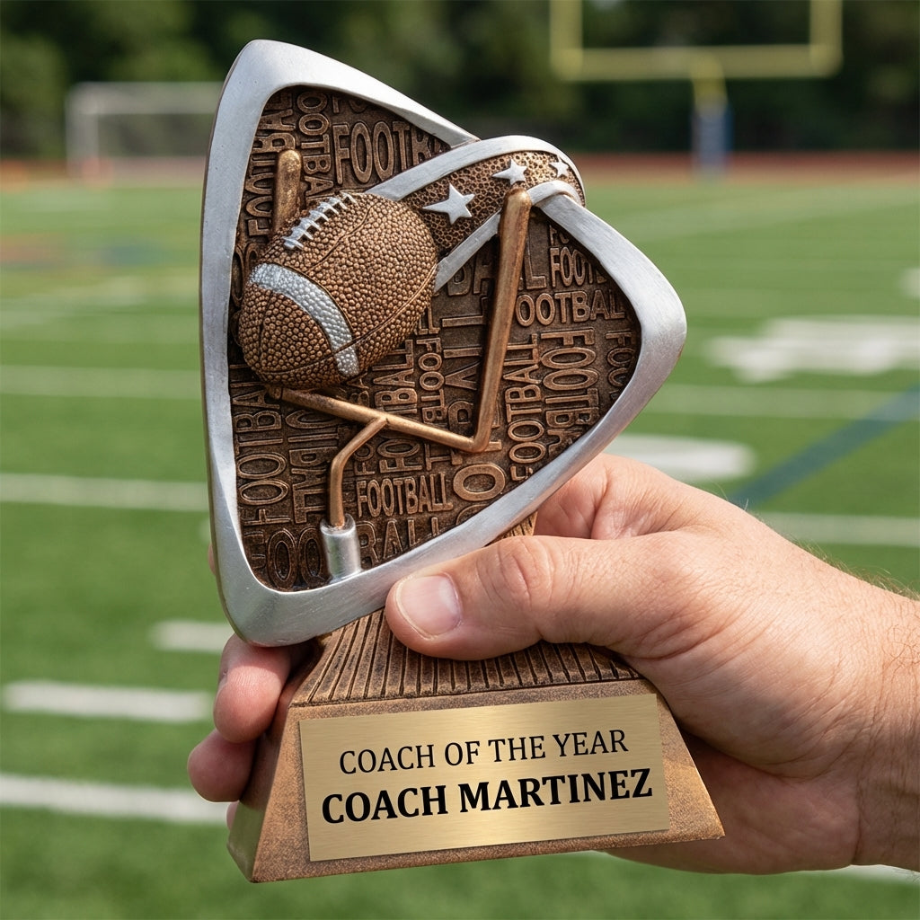 Personalized Football Triad Award Trophy — custom engraved resin sport trophy for MVP, championship, and coach gifts — view 5