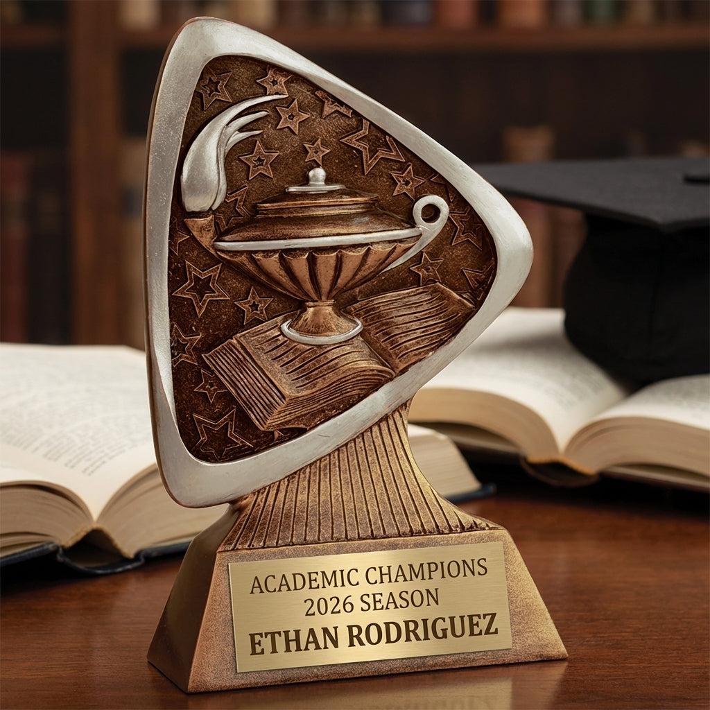 Personalized Academic Triad Award Trophy — custom engraved resin sport trophy for MVP, championship, and coach gifts — view 2