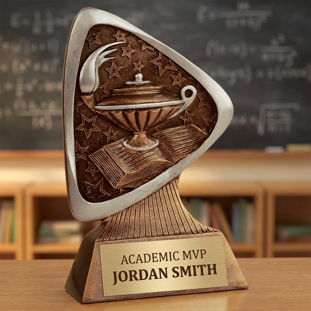 Personalized Academic Triad Award Trophy — custom engraved resin sport trophy for MVP, championship, and coach gifts — view 3