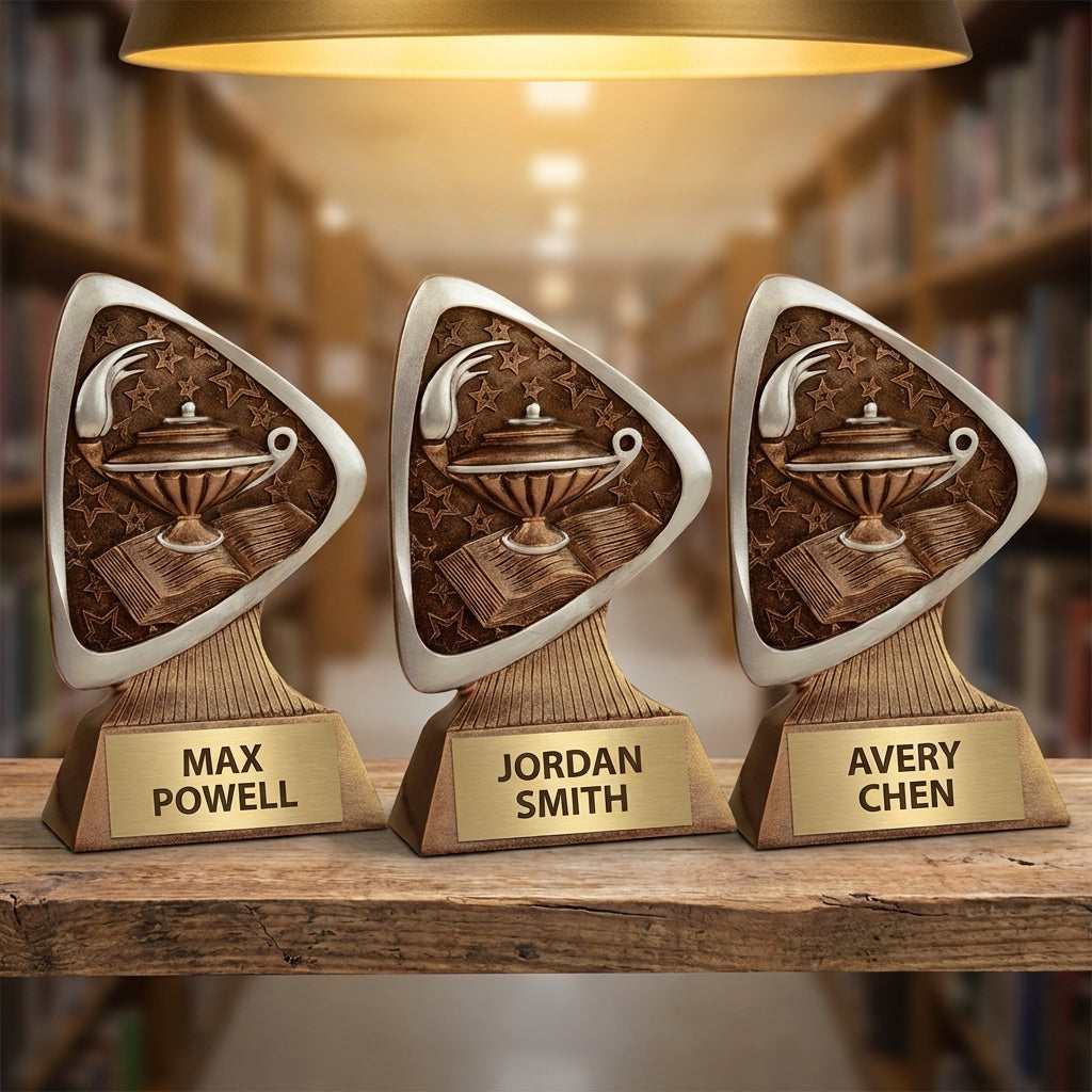 Personalized Academic Triad Award Trophy — custom engraved resin sport trophy for MVP, championship, and coach gifts — view 4