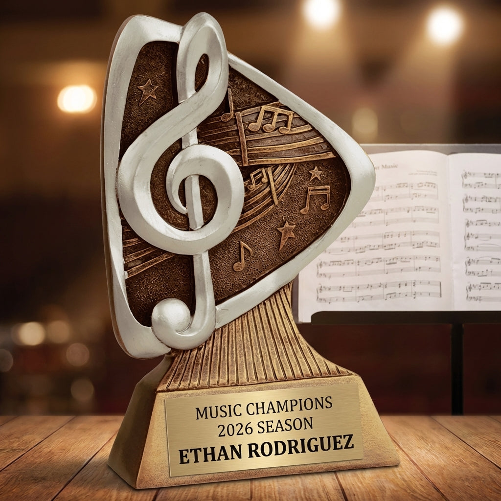 Personalized Music Triad Award Trophy — custom engraved resin sport trophy for MVP, championship, and coach gifts — view 2