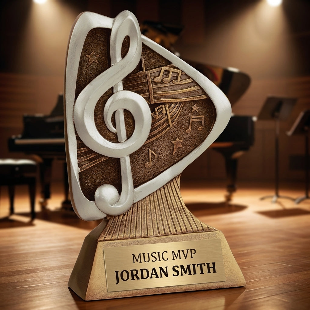 Personalized Music Triad Award Trophy — custom engraved resin sport trophy for MVP, championship, and coach gifts — view 3
