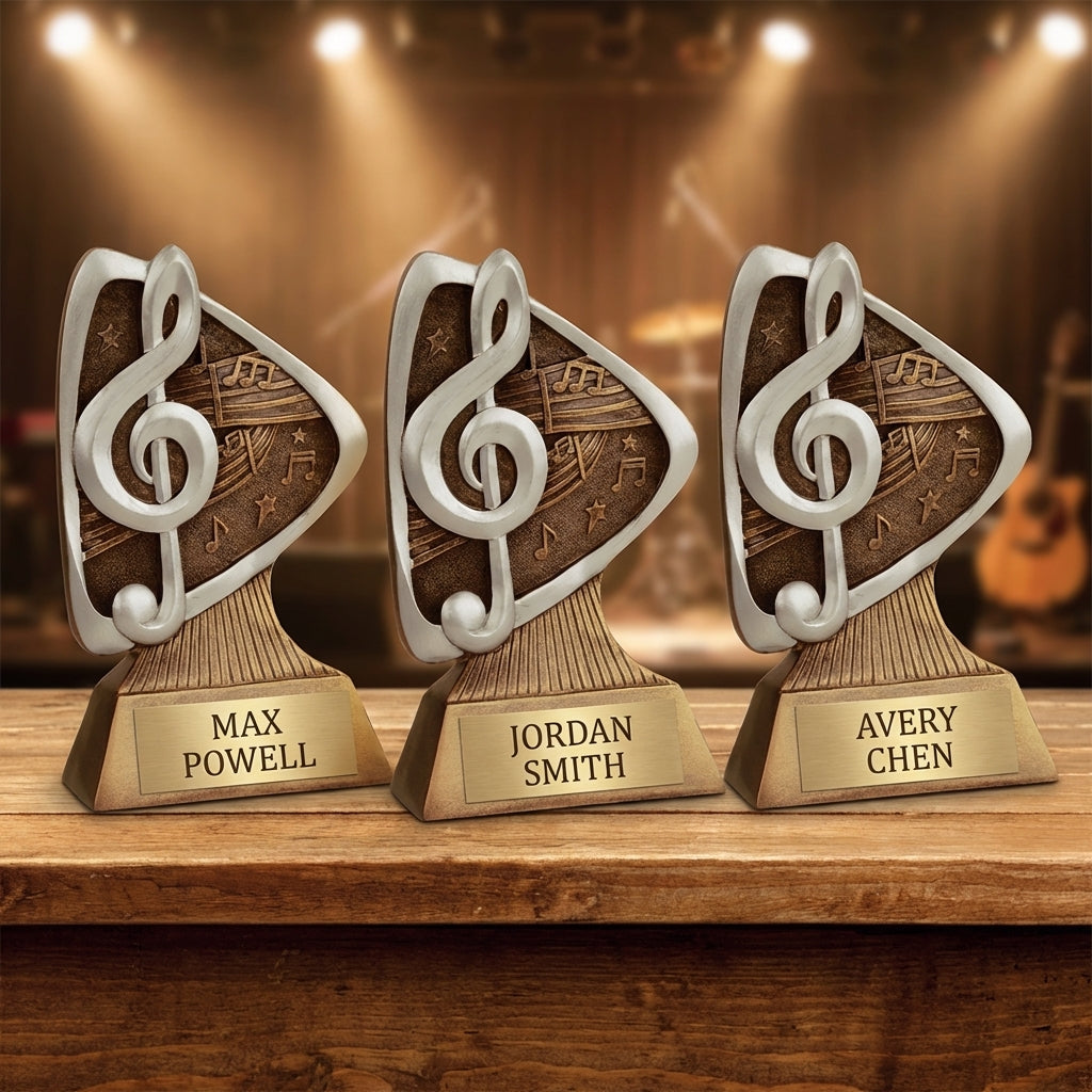 Personalized Music Triad Award Trophy — custom engraved resin sport trophy for MVP, championship, and coach gifts — view 4