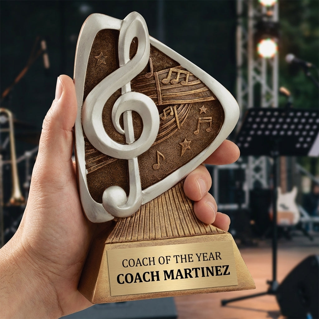 Personalized Music Triad Award Trophy — custom engraved resin sport trophy for MVP, championship, and coach gifts — view 5