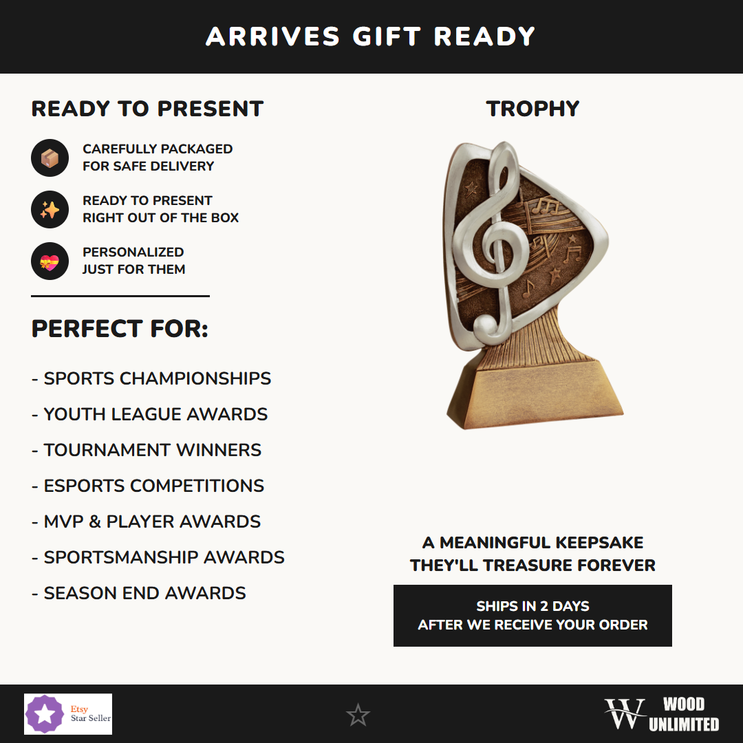 Music Trophy Gift Ready — perfect for MVP awards, coach appreciation, team banquets, and championship gifts