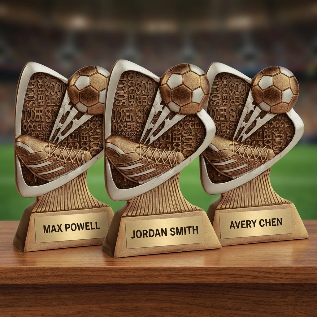 Personalized Soccer Triad Award Trophy — custom engraved resin sport trophy for MVP, championship, and coach gifts — view 4