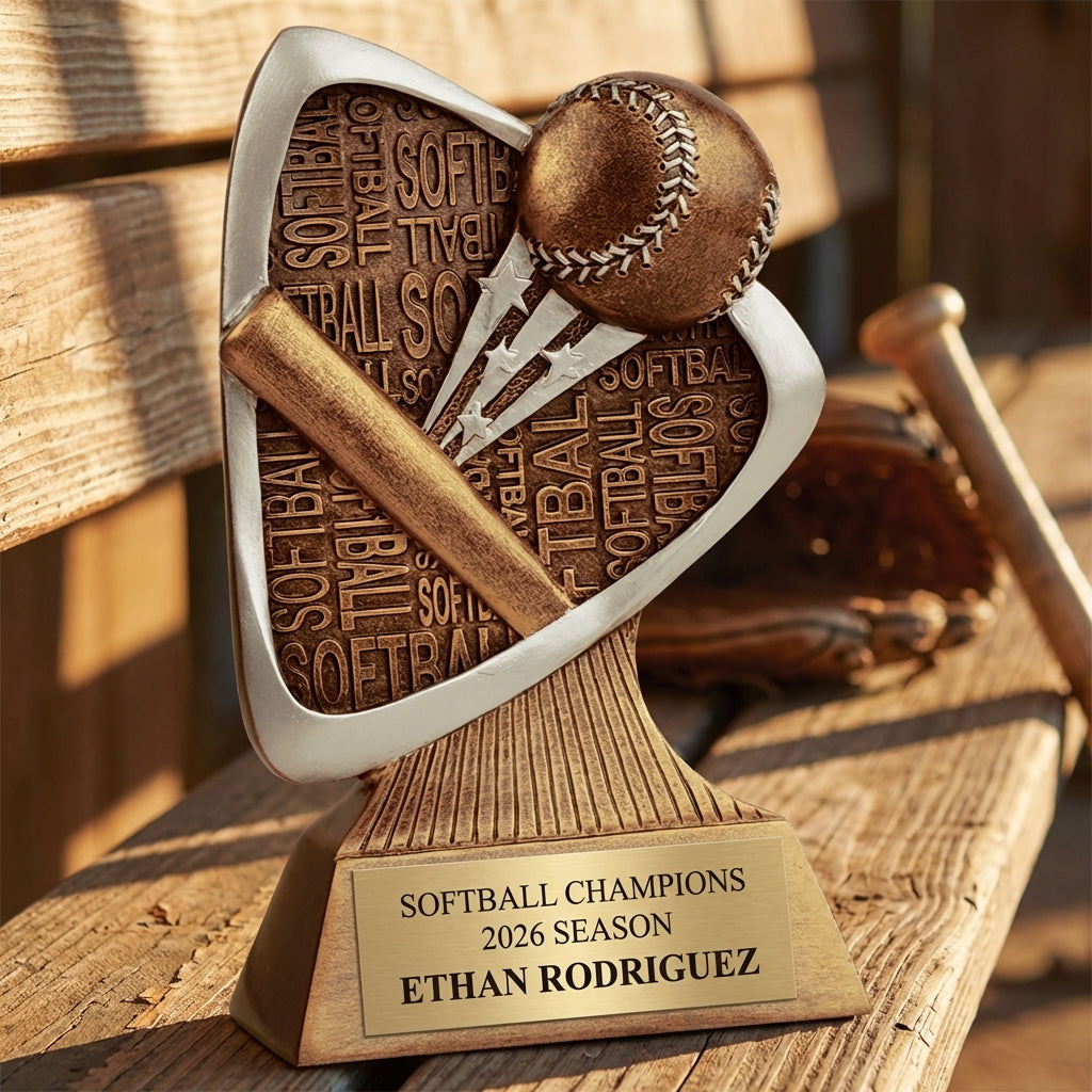 Personalized Softball Triad Award Trophy — custom engraved resin sport trophy for MVP, championship, and coach gifts — view 2