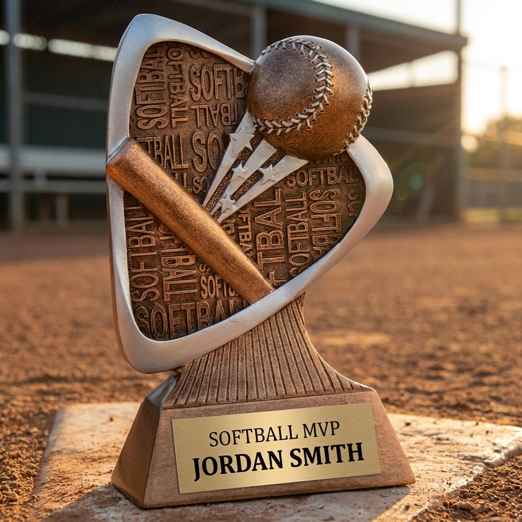 Personalized Softball Triad Award Trophy — custom engraved resin sport trophy for MVP, championship, and coach gifts — view 3