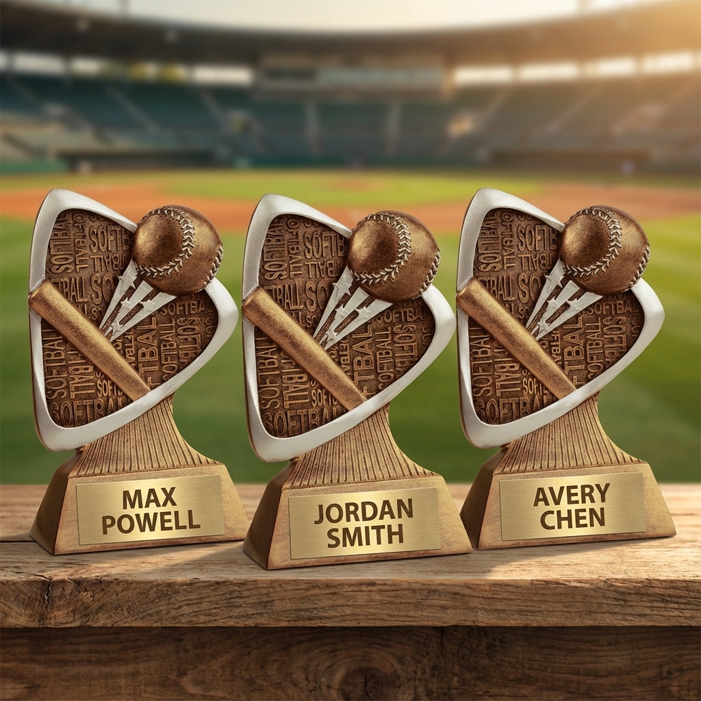 Personalized Softball Triad Award Trophy — custom engraved resin sport trophy for MVP, championship, and coach gifts — view 4