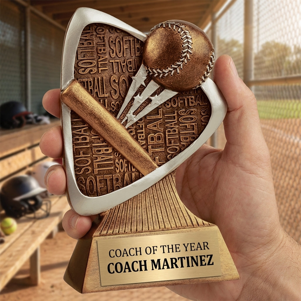 Personalized Softball Triad Award Trophy — custom engraved resin sport trophy for MVP, championship, and coach gifts — view 5