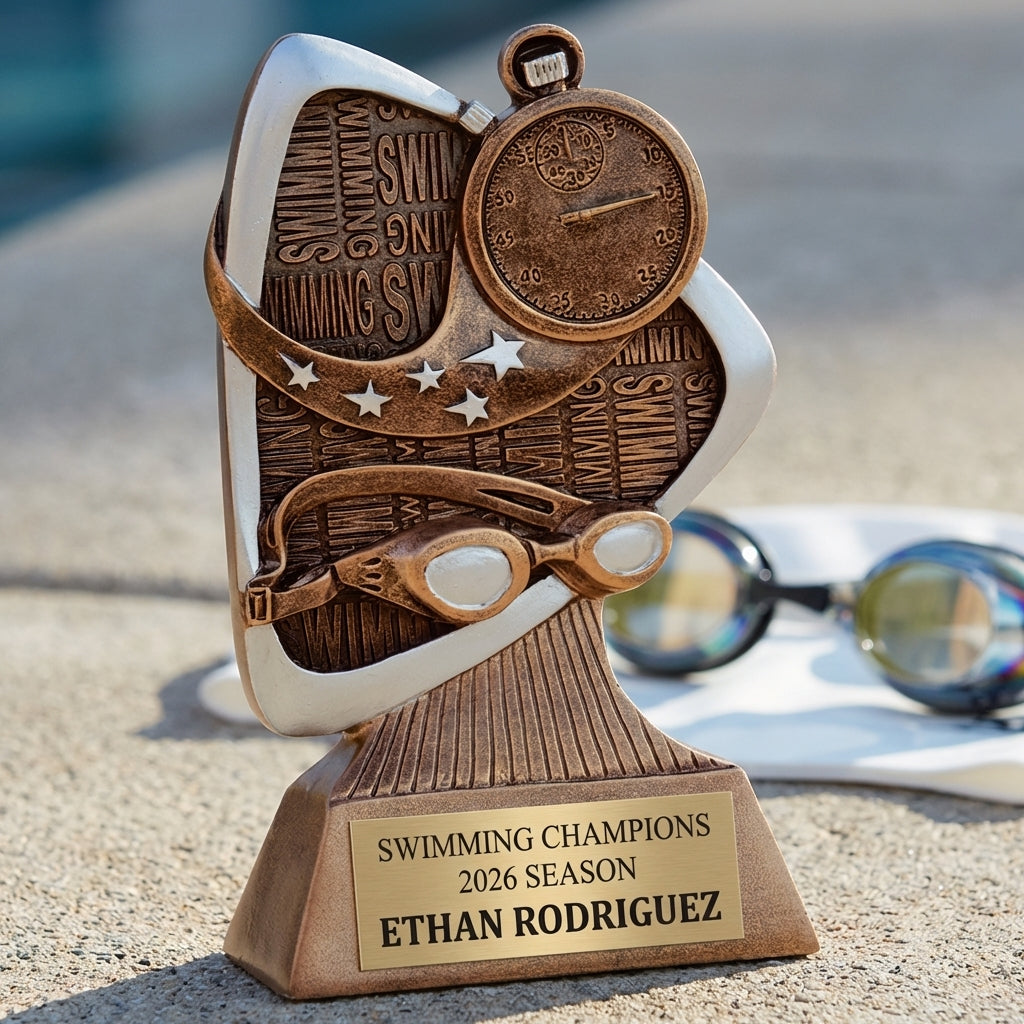 Personalized Swimming Triad Award Trophy — custom engraved resin sport trophy for MVP, championship, and coach gifts — view 2