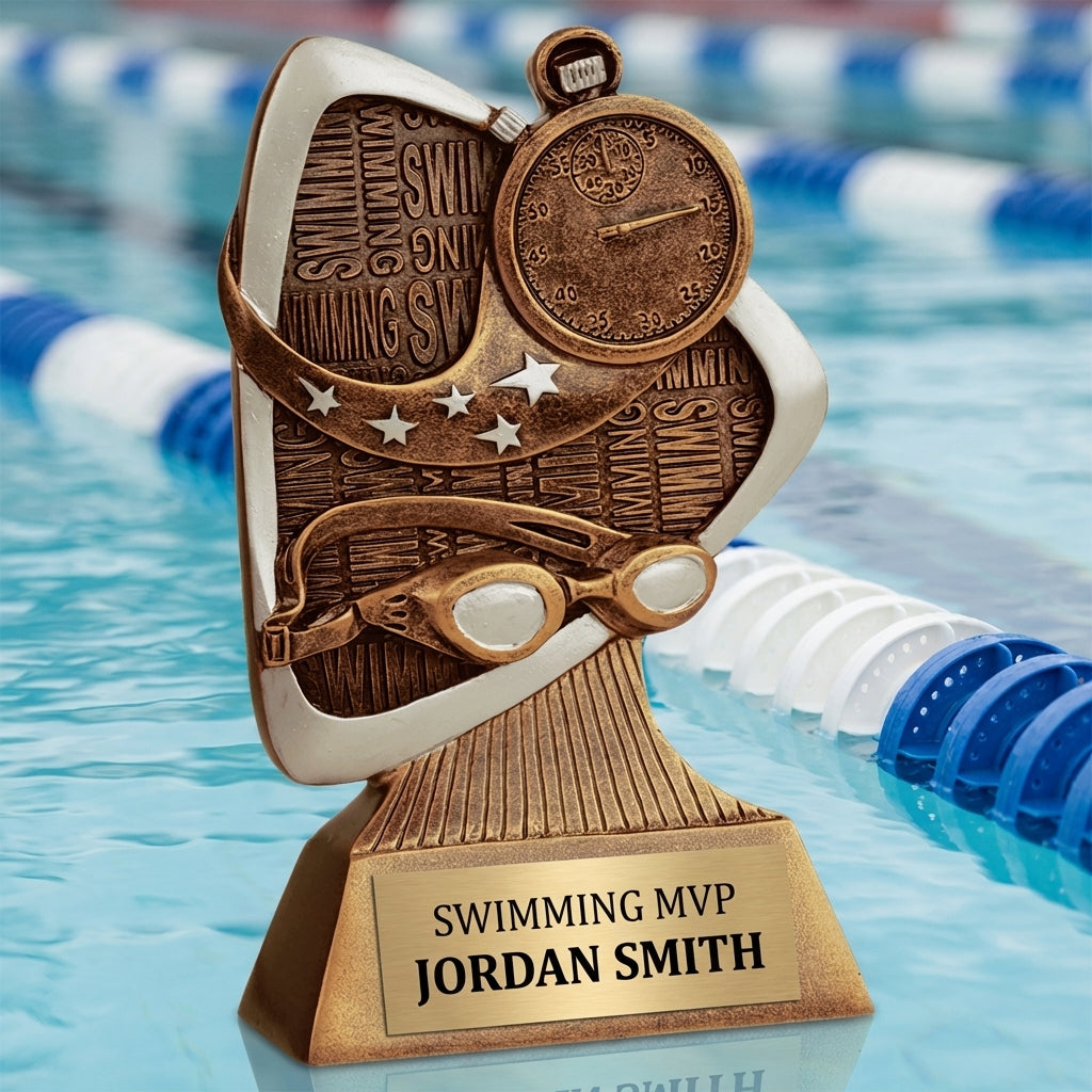Personalized Swimming Triad Award Trophy — custom engraved resin sport trophy for MVP, championship, and coach gifts — view 3