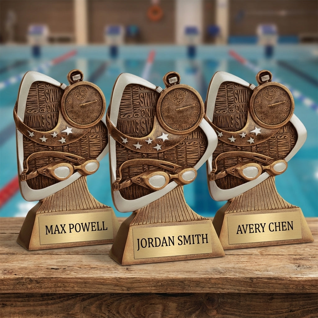 Personalized Swimming Triad Award Trophy — custom engraved resin sport trophy for MVP, championship, and coach gifts — view 4