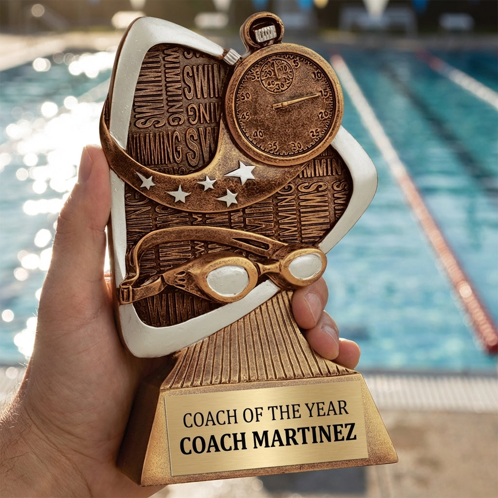 Personalized Swimming Triad Award Trophy — custom engraved resin sport trophy for MVP, championship, and coach gifts — view 5