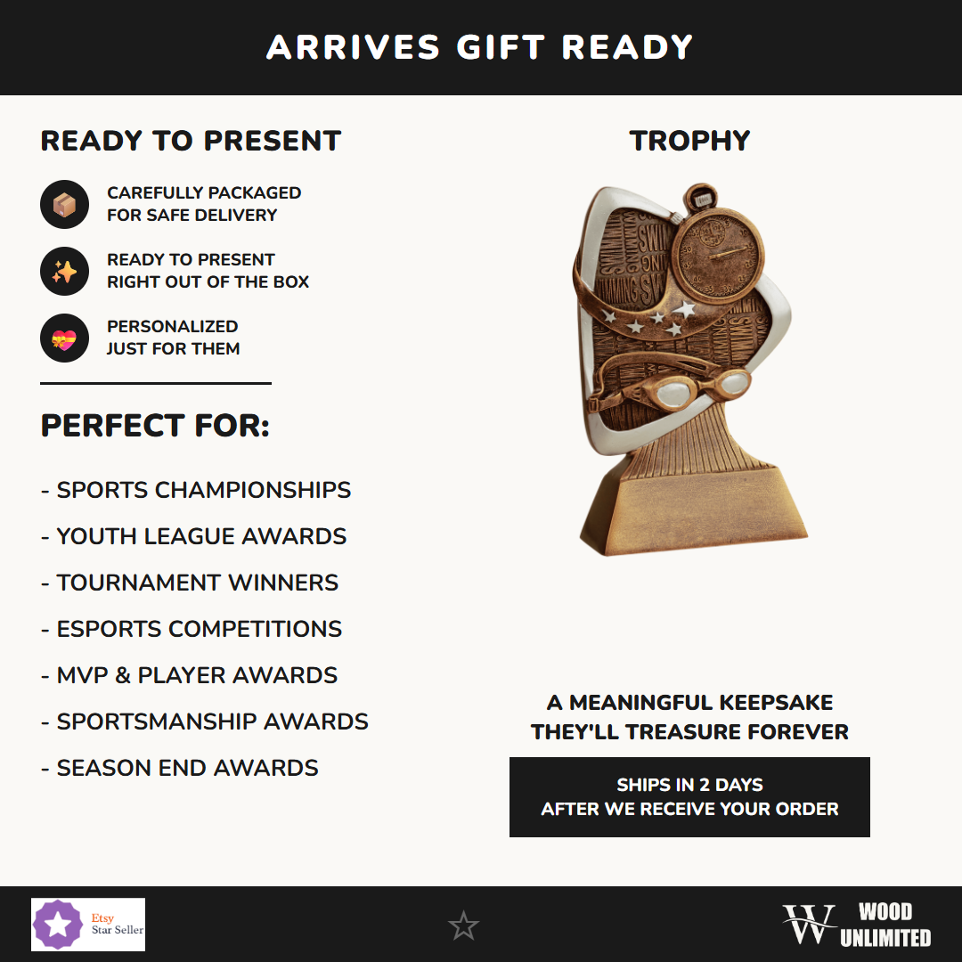 Swimming Trophy Gift Ready — perfect for MVP awards, coach appreciation, team banquets, and championship gifts