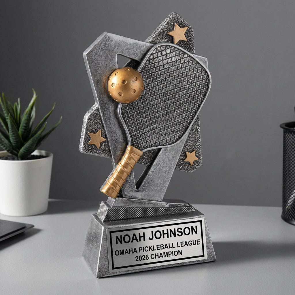 Personalized Pickleball Trophy - 2026 Champion - Engraved Name Plate - Custom Player Award - View 1