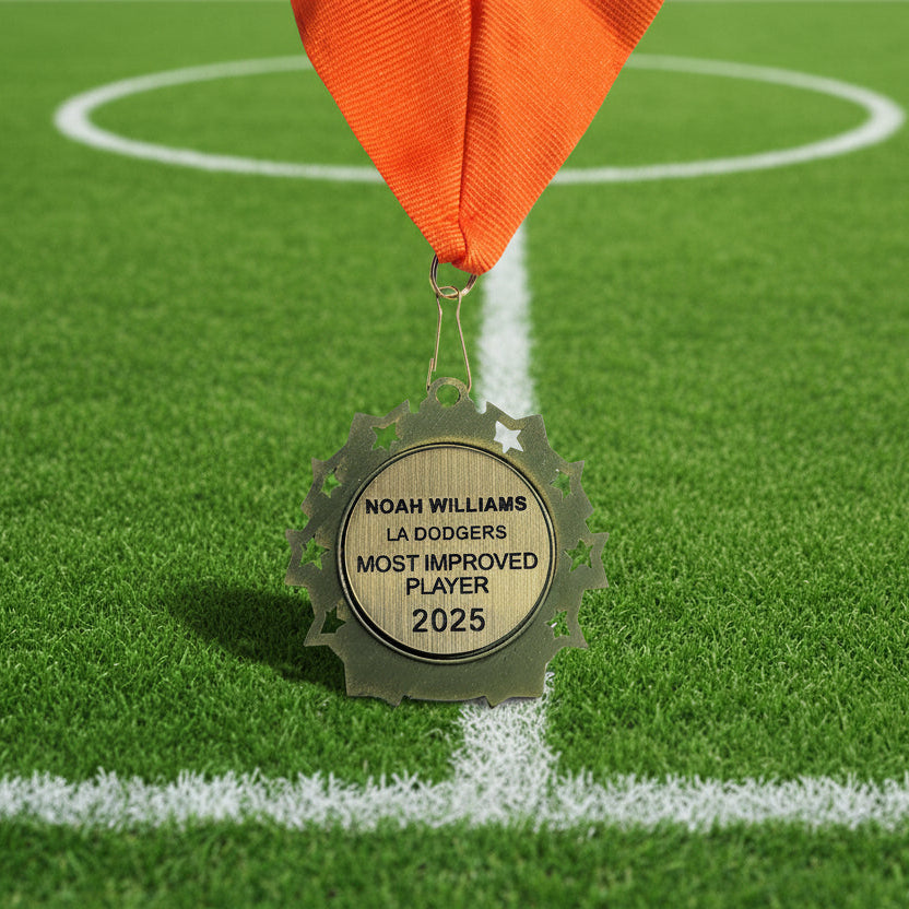Personalized Football Team Medals, Football Player Medallions with Neck Ribbon, Football Player Awards for Players and Coaches