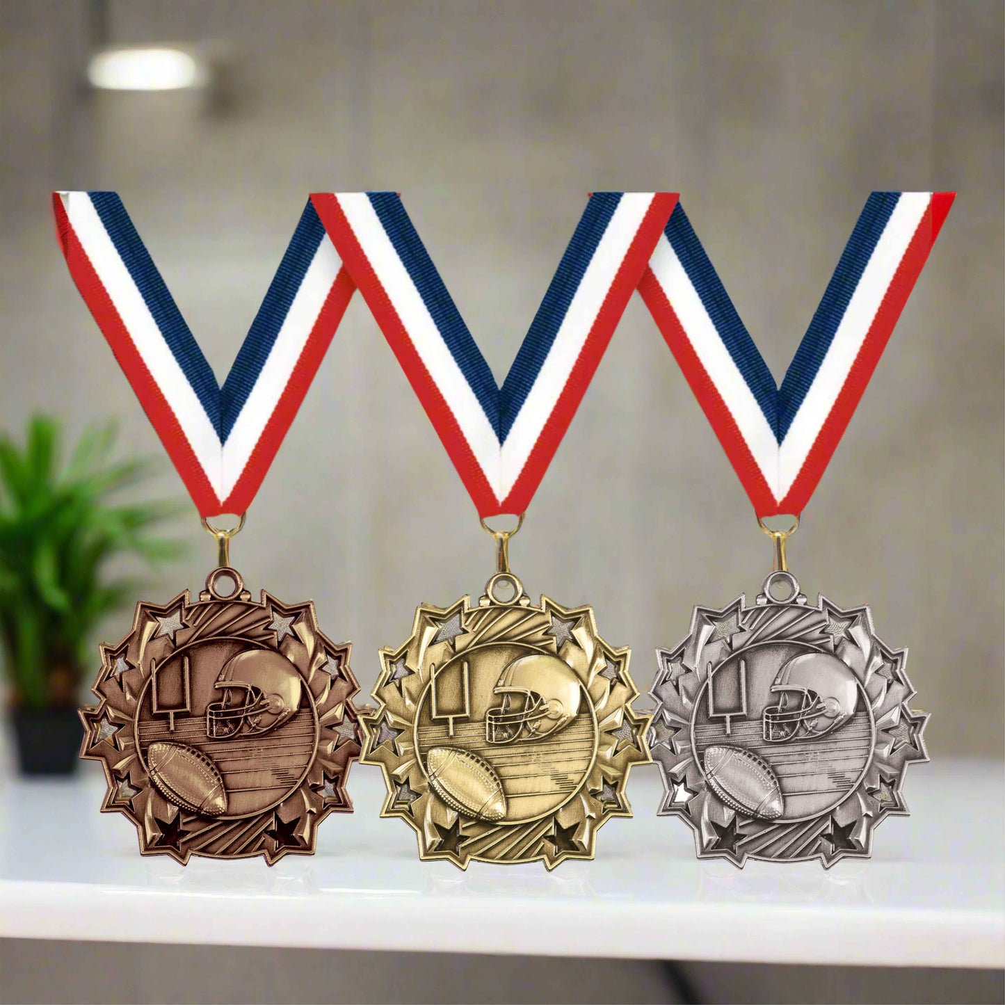 Personalized Football Team Medals, Football Player Medallions with Neck Ribbon, Football Player Awards for Players and Coaches