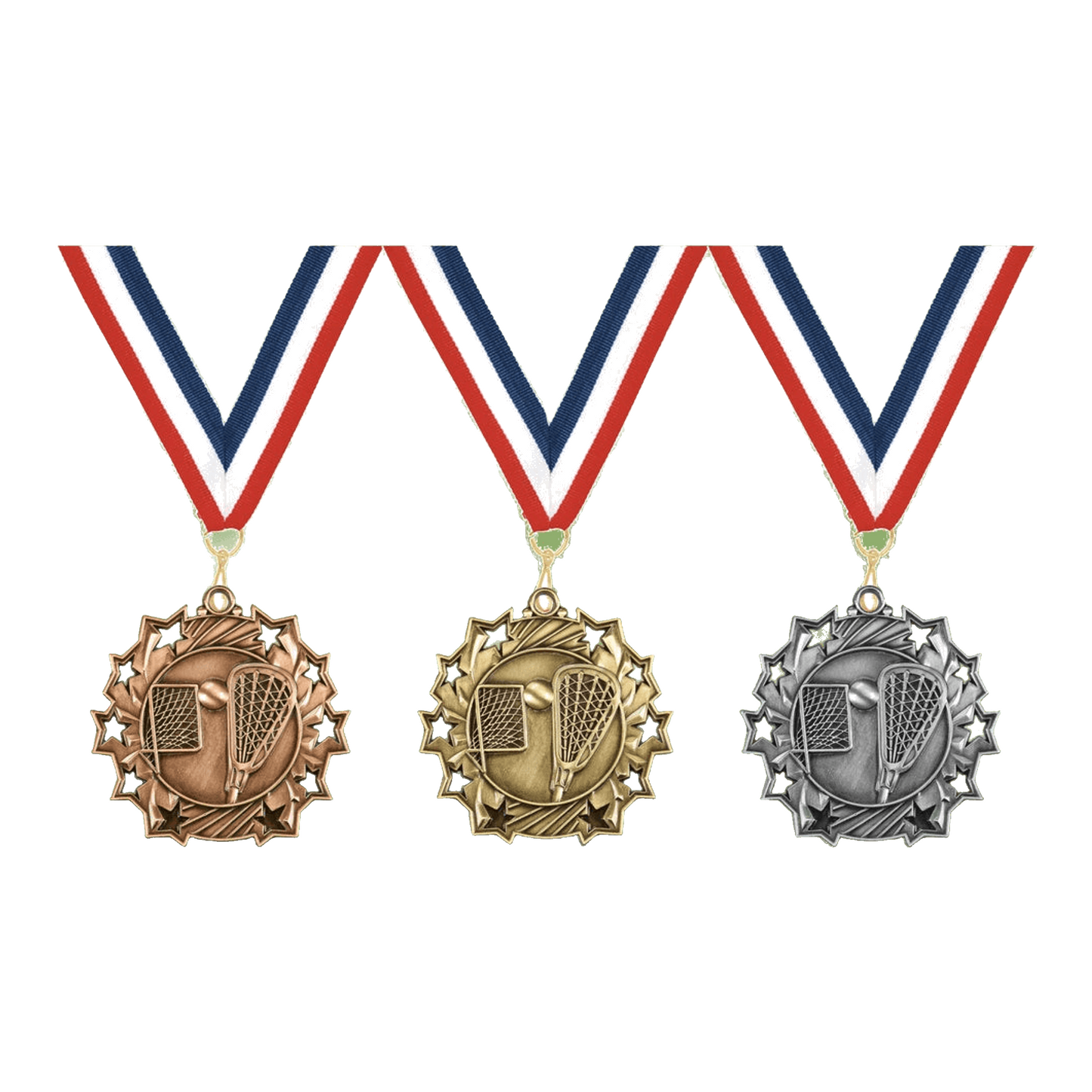 Personalized Lacrosse Team Medals, Lacrosse Player Medallions with Neck Ribbon, Lacrosse Player Awards for Players and Coaches