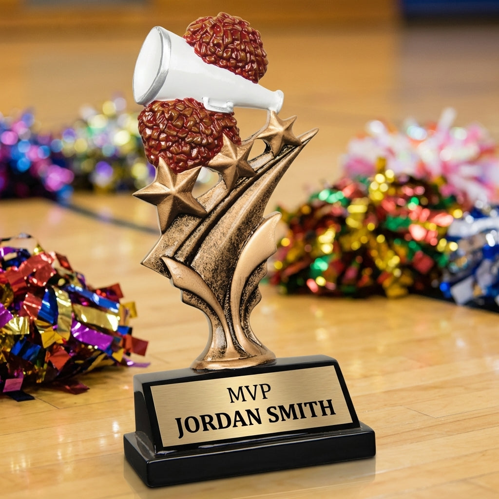 Personalized Cheer Trophy 5.5" - Custom Engraved TS for Team, Coach & MVP - View 3