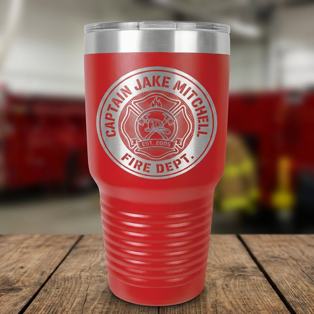 Personalized Firefighter Captain Tumbler Gift for Men Women - Laser Engraved Insulated Cup - Custom First Responder Thank You - View 1