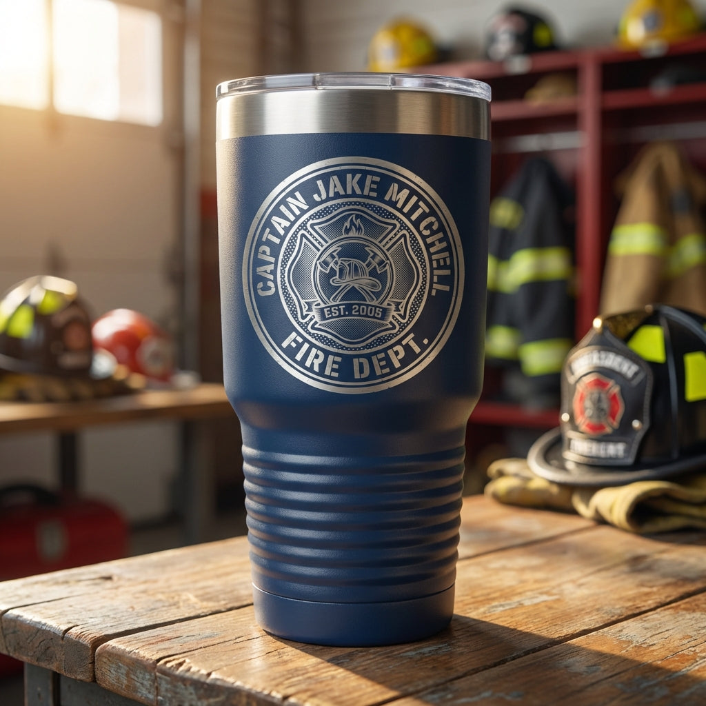 Personalized Firefighter Captain Tumbler Gift for Men Women - Laser Engraved Insulated Cup - Custom First Responder Thank You - View 2