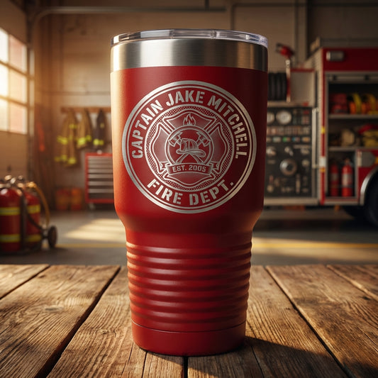 Personalized Firefighter Captain Tumbler Gift for Men Women - Laser Engraved Insulated Cup - Custom First Responder Thank You - View 4