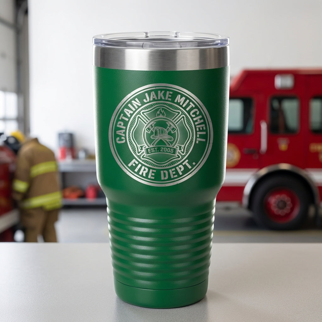 Personalized Firefighter Captain Tumbler Gift for Men Women - Laser Engraved Insulated Cup - Custom First Responder Thank You - View 5
