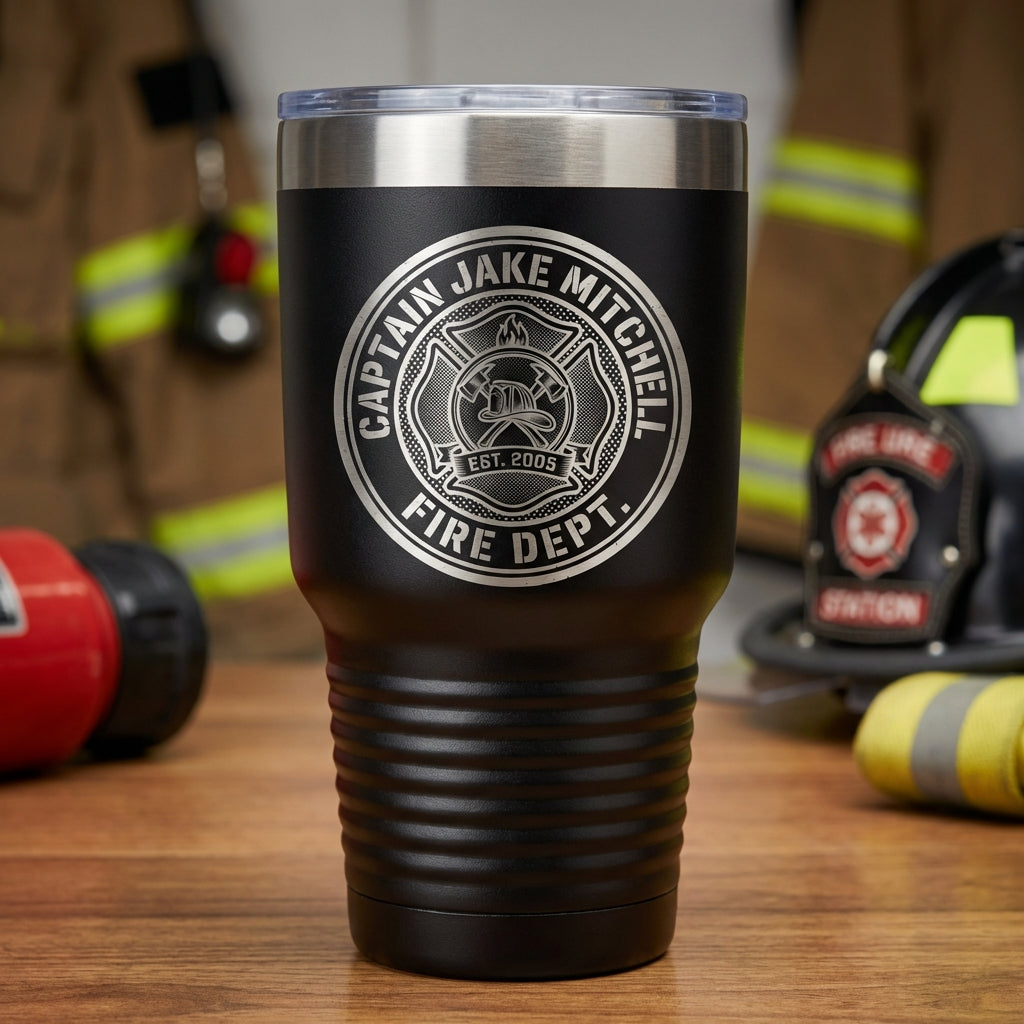 Personalized Firefighter Captain Tumbler Gift for Men Women - Laser Engraved Insulated Cup - Custom First Responder Thank You - View 6