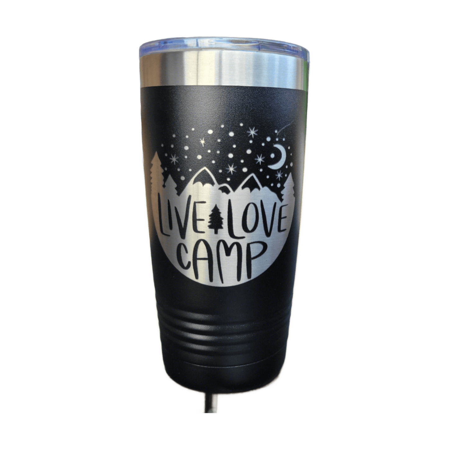 Camping Themed Insulated Tumbler, Engraved 20oz Insulated Tumbler - Hiking Camping Tumbler - Live Love Camp