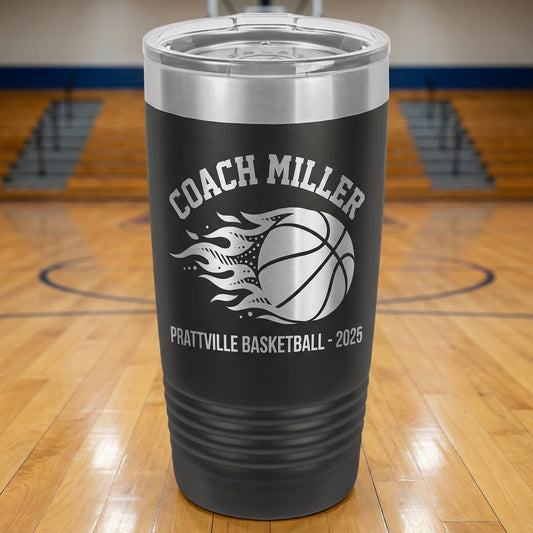 Personalized Basketball Coach Gift Tumbler - Custom Name Engraved - Team Appreciation Present - Durable Stainless Steel Drinkware - View 1