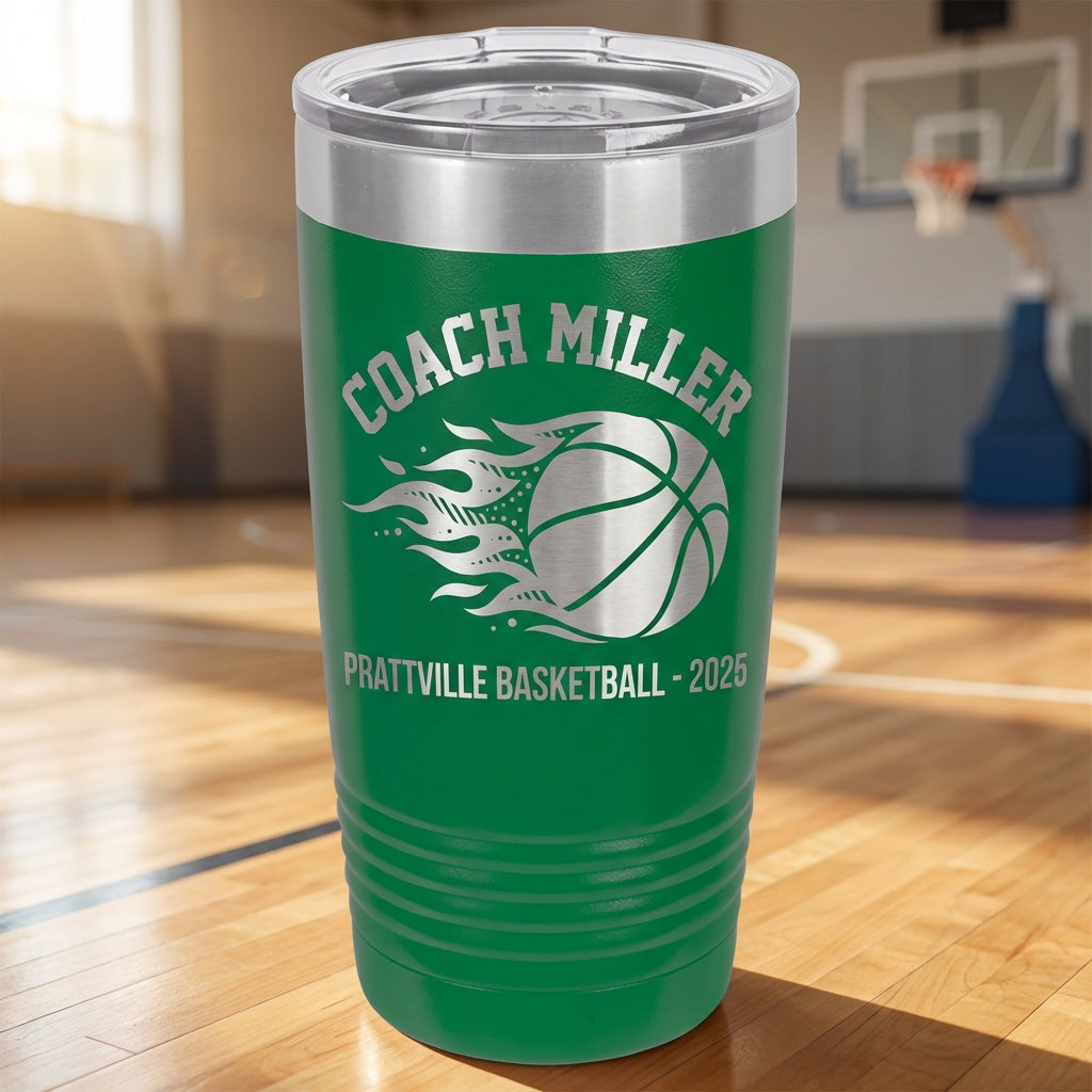 Personalized Basketball Coach Gift Tumbler - Custom Name Engraved - Team Appreciation Present - Durable Stainless Steel Drinkware - View 7