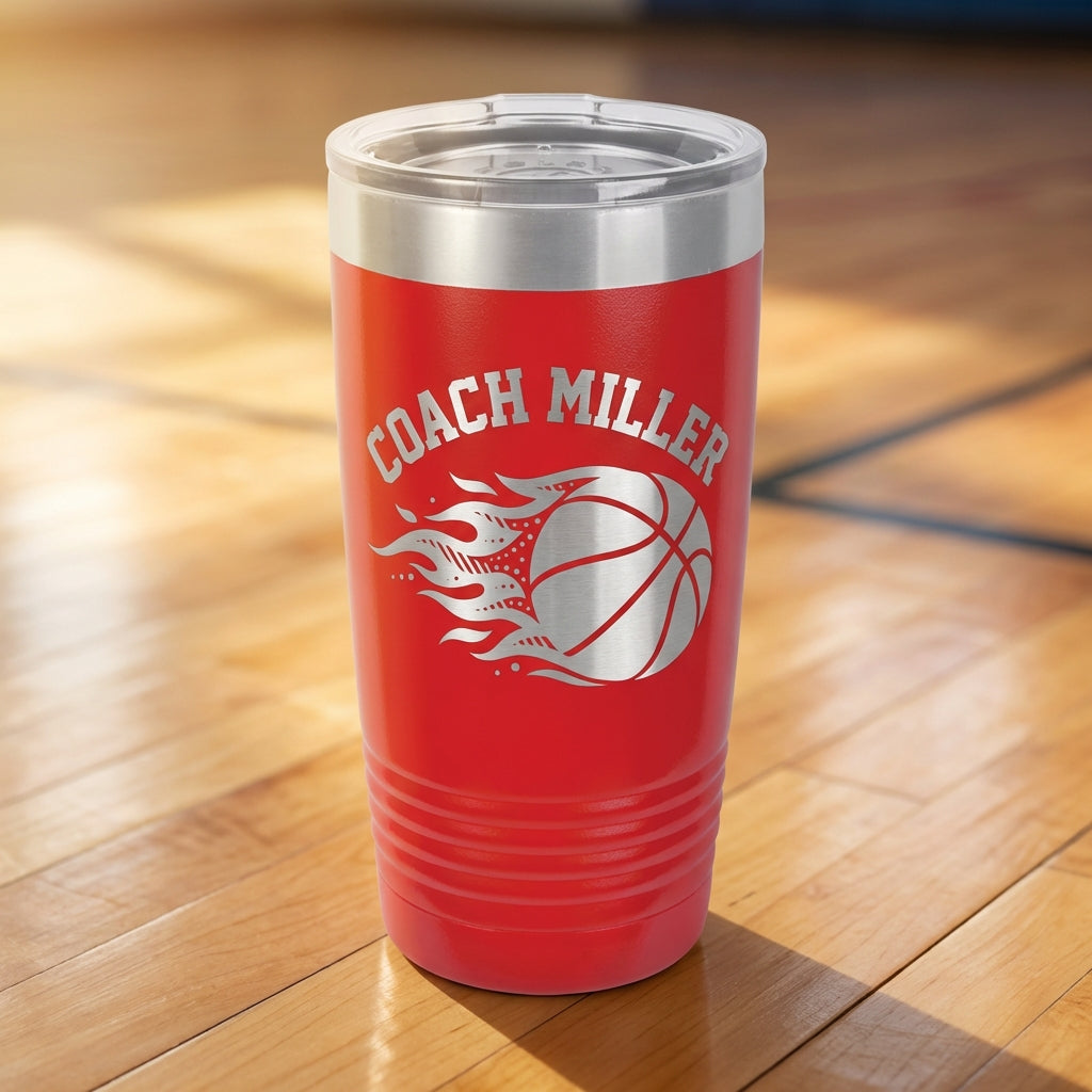 Personalized Basketball Coach Gift Tumbler - Custom Name Engraved - Team Appreciation Present - Durable Stainless Steel Drinkware - View 2