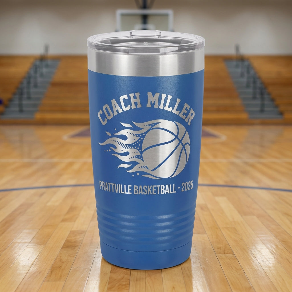 Personalized Basketball Coach Gift Tumbler - Custom Name Engraved - Team Appreciation Present - Durable Stainless Steel Drinkware - View 3