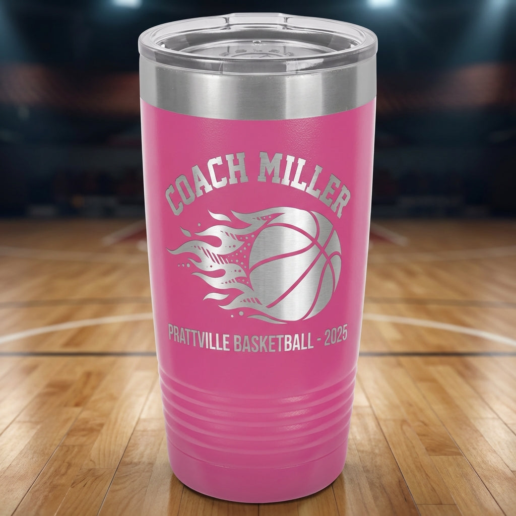Personalized Basketball Coach Gift Tumbler - Custom Name Engraved - Team Appreciation Present - Durable Stainless Steel Drinkware - View 4