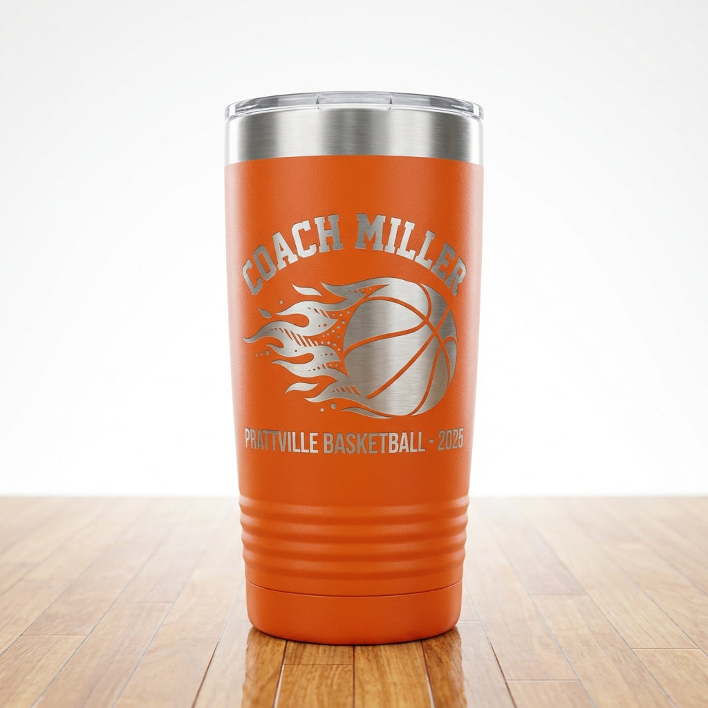 Personalized Basketball Coach Gift Tumbler - Custom Name Engraved - Team Appreciation Present - Durable Stainless Steel Drinkware - View 5