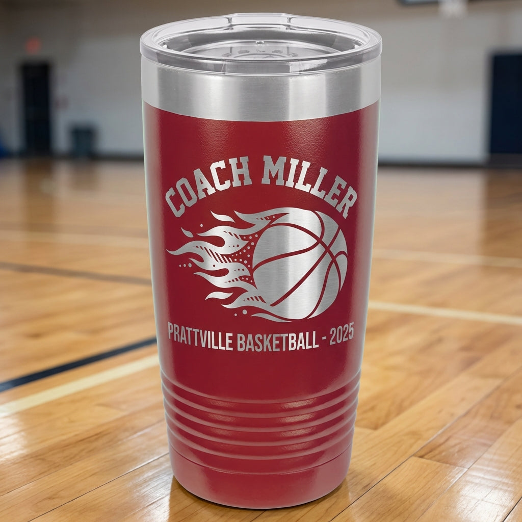 Personalized Basketball Coach Gift Tumbler - Custom Name Engraved - Team Appreciation Present - Durable Stainless Steel Drinkware - View 6