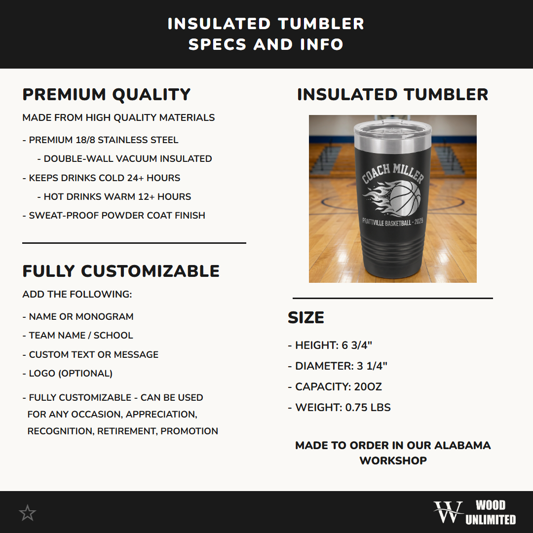 Personalized Basketball Coach Gift Tumbler - Custom Name Engraved - Team Appreciation Present - Durable Stainless Steel Drinkware
