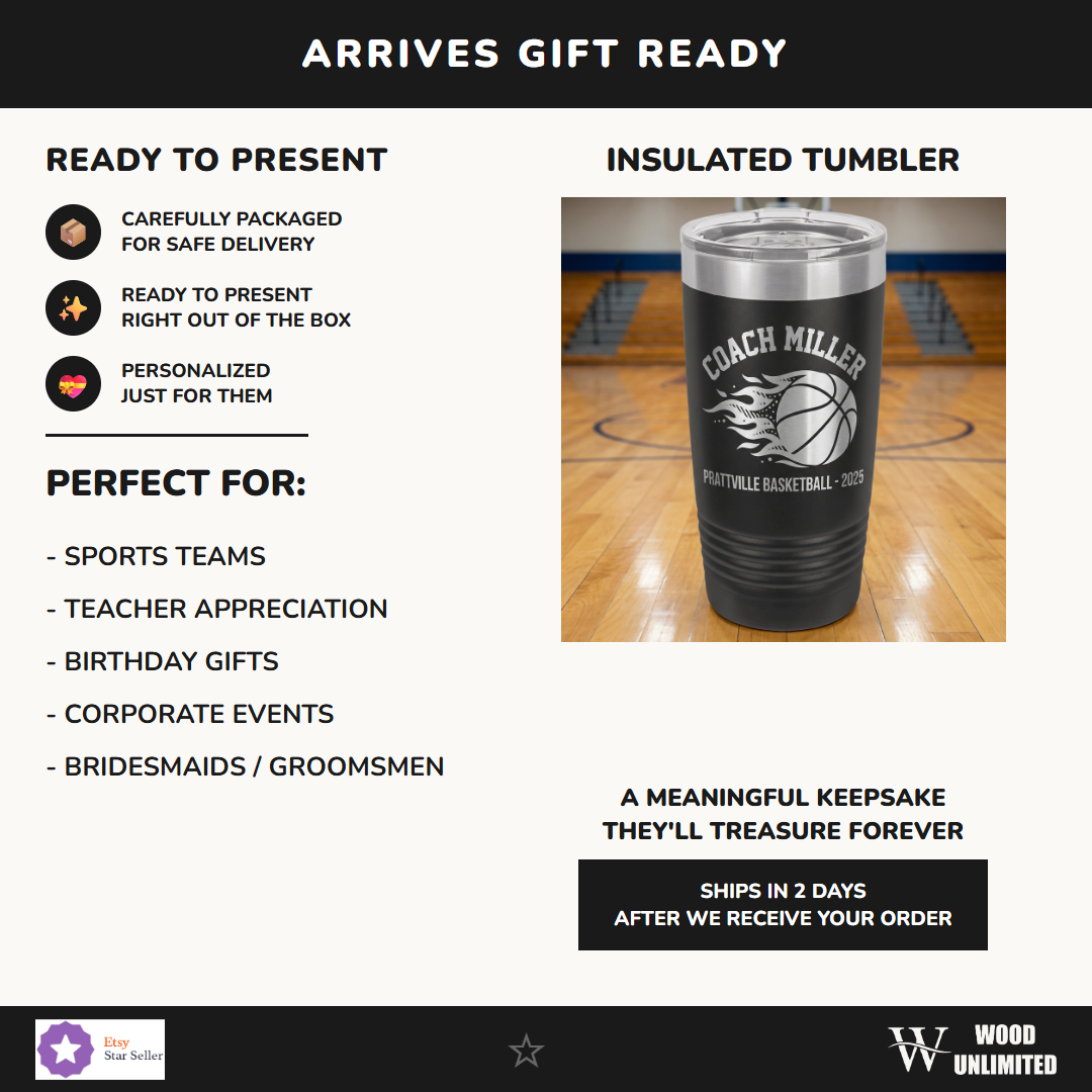 Personalized Basketball Coach Gift Tumbler - Custom Name Engraved - Team Appreciation Present - Durable Stainless Steel Drinkware