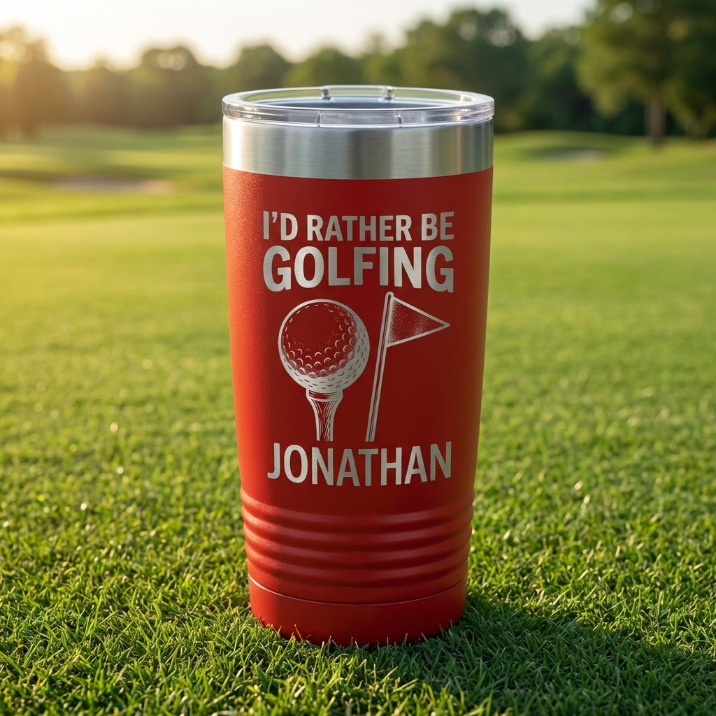 Personalized Golf Tumbler | Golfer Gift for Men Dad | Engraved Stainless Steel Cup | I'd Rather Be Golfing | Custom Name Golf Lover Mug - View 2
