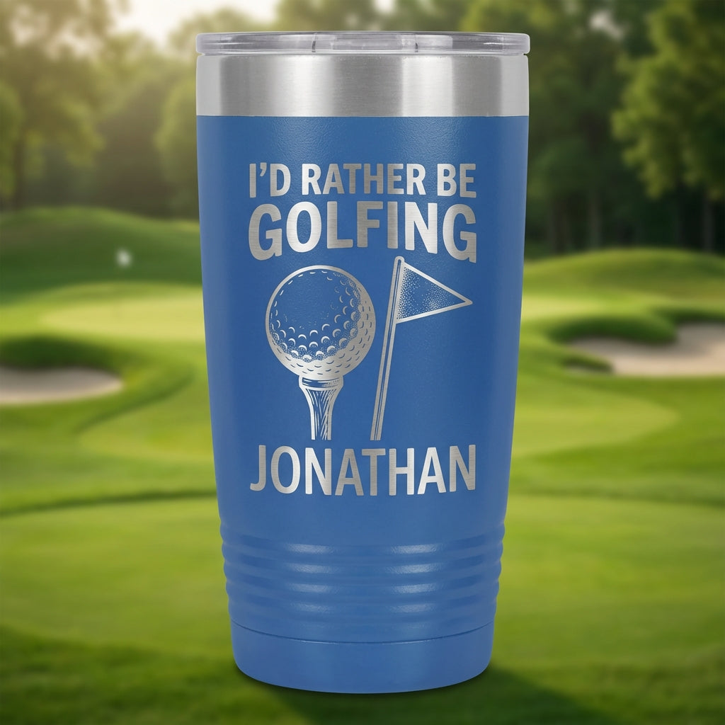 Personalized Golf Tumbler | Golfer Gift for Men Dad | Engraved Stainless Steel Cup | I'd Rather Be Golfing | Custom Name Golf Lover Mug - View 3