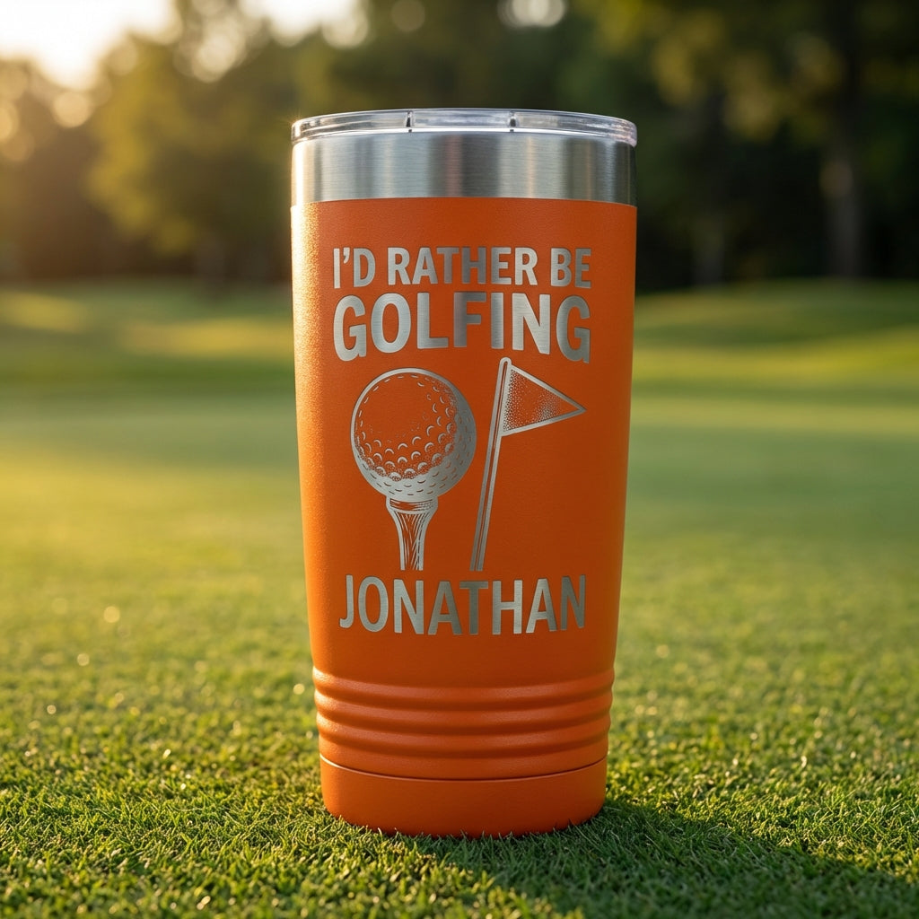 Personalized Golf Tumbler | Golfer Gift for Men Dad | Engraved Stainless Steel Cup | I'd Rather Be Golfing | Custom Name Golf Lover Mug - View 4