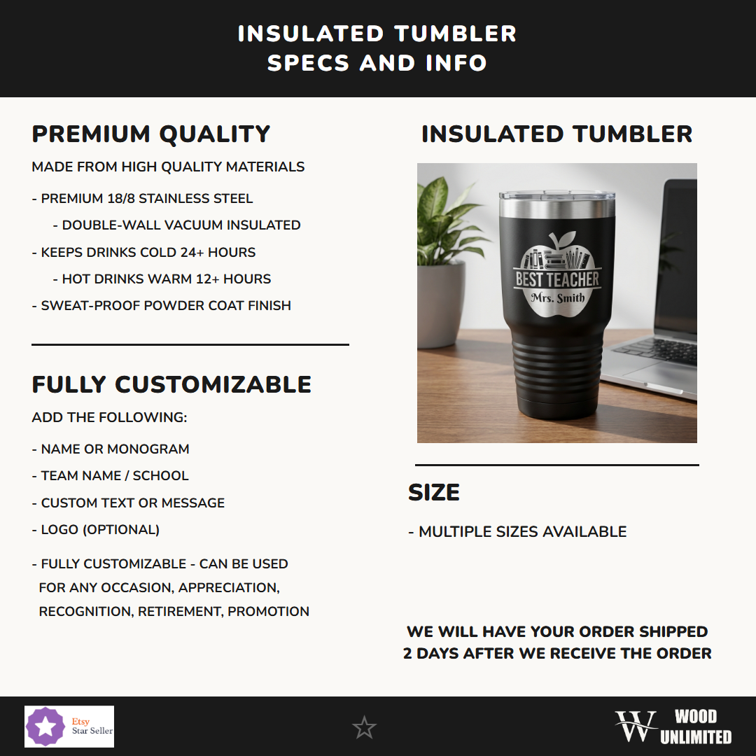 Personalized Teacher Gift Tumbler - Teacher Appreciation - Durable Engraving - Custom Name