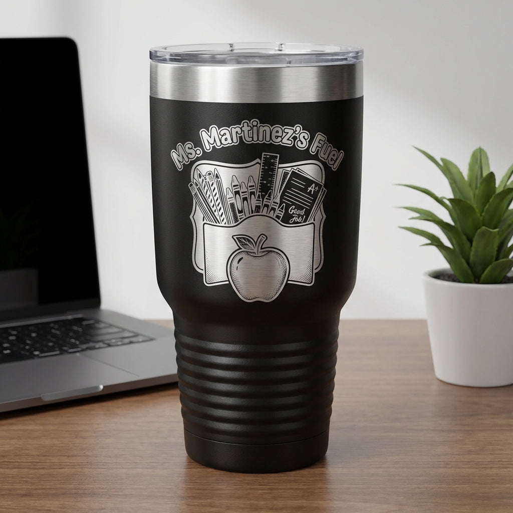 Personalized Teacher Gift Tumbler - End of Year Teacher Appreciation - Custom Name Laser Engraved School Fuel Mug - View 1