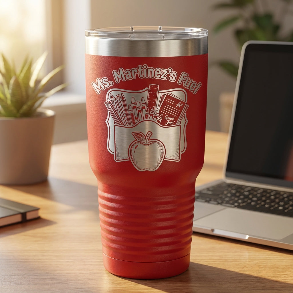 Personalized Teacher Gift Tumbler - End of Year Teacher Appreciation - Custom Name Laser Engraved School Fuel Mug - View 2
