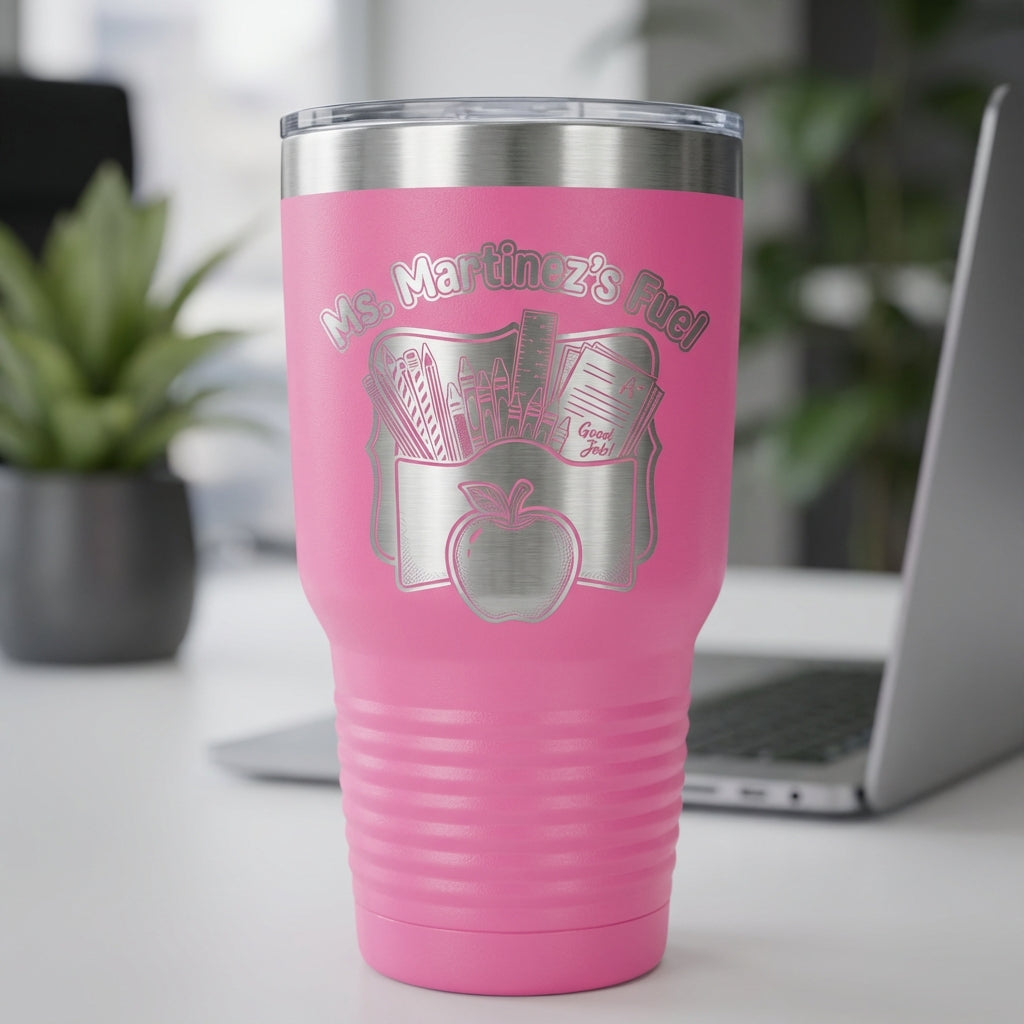 Personalized Teacher Gift Tumbler - End of Year Teacher Appreciation - Custom Name Laser Engraved School Fuel Mug - View 3