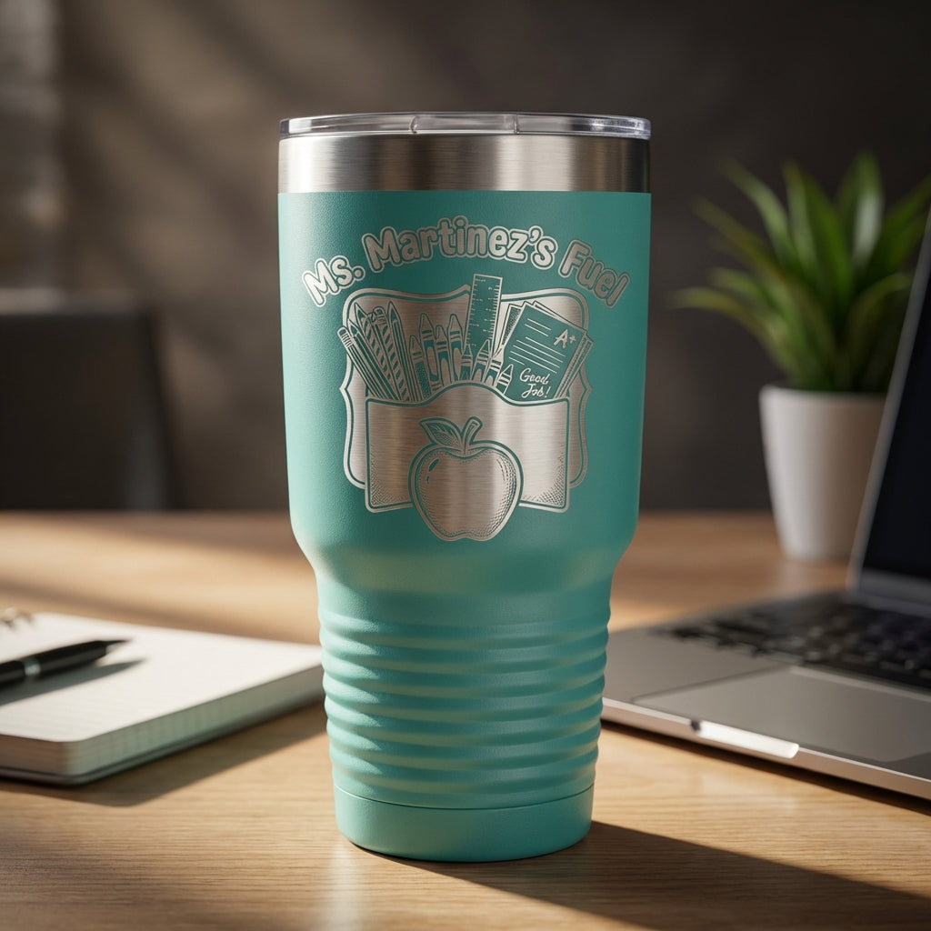 Personalized Teacher Gift Tumbler - End of Year Teacher Appreciation - Custom Name Laser Engraved School Fuel Mug - View 4
