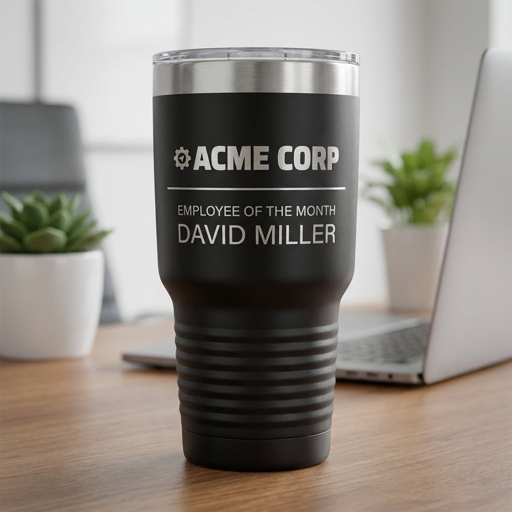 Personalized Employee of the Month Tumbler - Corporate Recognition Award Gift - Custom Engraved Business Drinkware - View 1