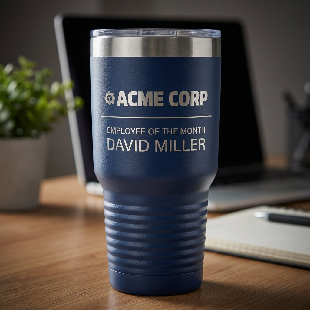 Personalized Employee of the Month Tumbler - Corporate Recognition Award Gift - Custom Engraved Business Drinkware - View 4