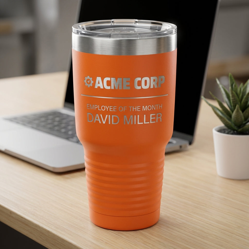Personalized Employee of the Month Tumbler - Corporate Recognition Award Gift - Custom Engraved Business Drinkware - View 5